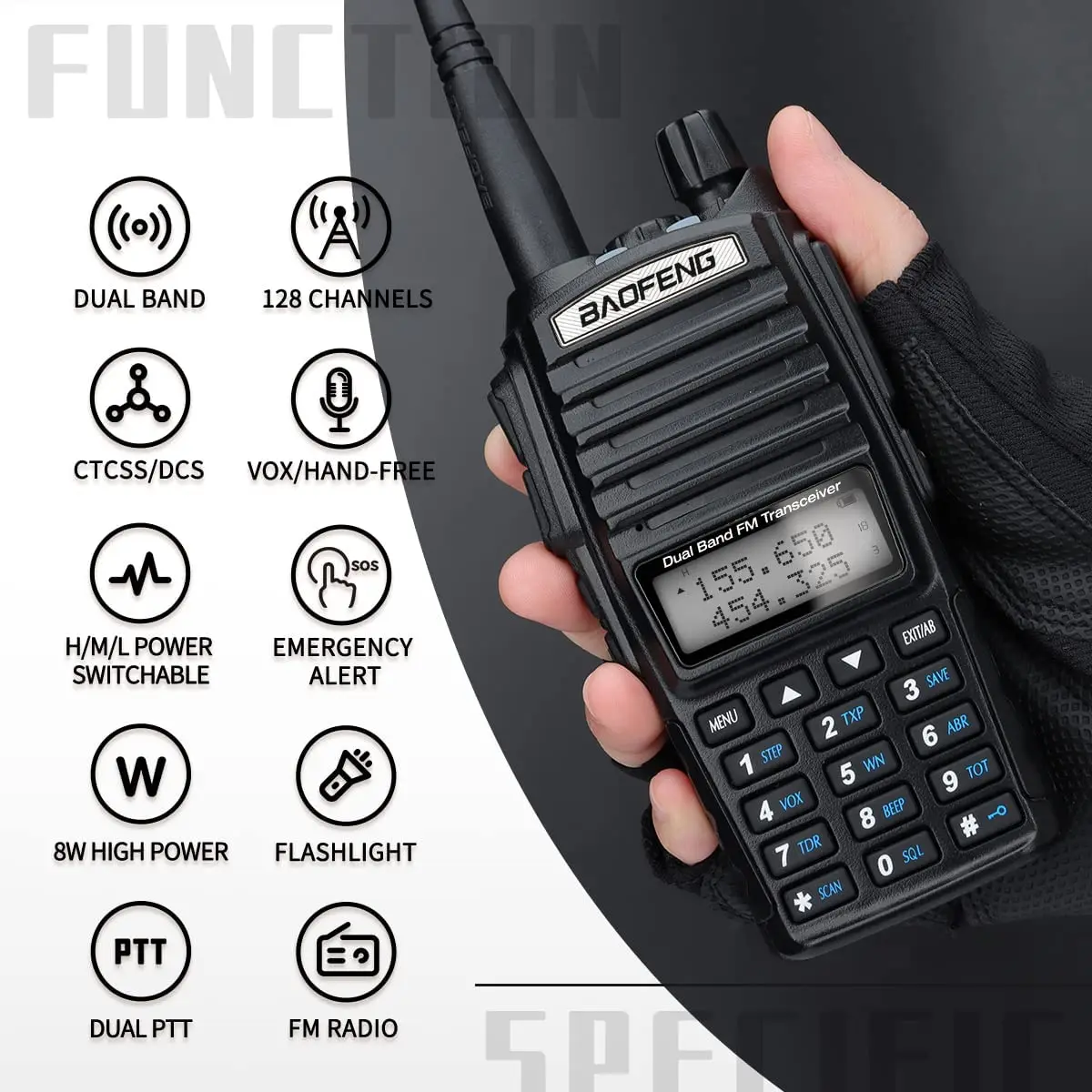Baofeng UV 82 Walkie Talkie Real 5W 8W Ham Radio Comunicador Dual PTT Largo Alcance 2 vías Portátil FM Amateur Radio Station - imagen 4
