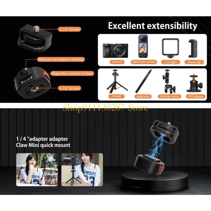 Trípode magnético placa liberación rápida J1HC para cámaras acción, adaptador montaje con orificio tornillo - imagen 4
