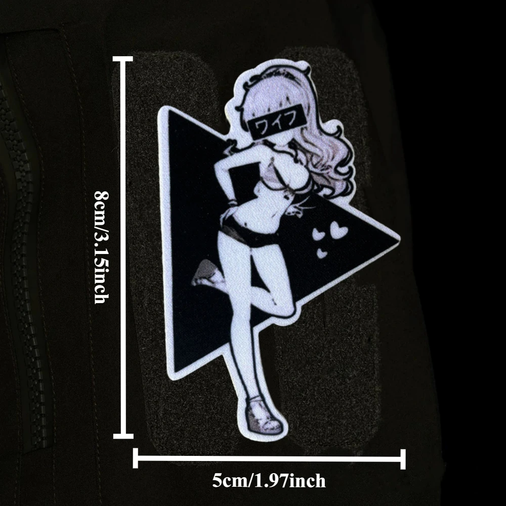 Waifu-Emblema de gancho y bucle impreso para niñas, parche táctico de Chica de Anime en ropa, insignia de moral militar, brazalete, pegatinas para mochila - imagen 3