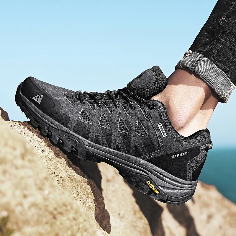 HIKEUP-zapatos de senderismo transpirables para hombre, zapatillas de deporte masculinas con cordones, amortiguación, escalada al aire libre, turismo, novedad - imagen 5