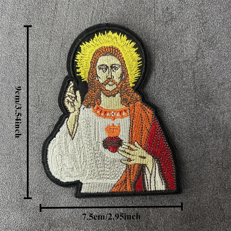 Parche bordado de Jesús grande para ropa, insignias de moral táctica, parches militares con gancho, pegatinas para mochila, brazalete - imagen 3