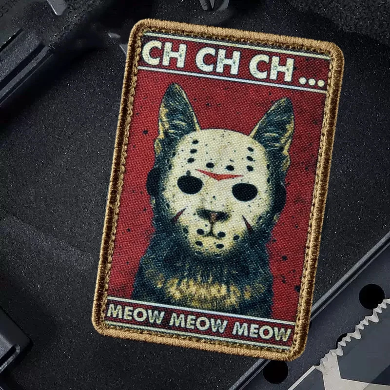 Parche de gato Meow para ropa, máscara de Terror, emblema de gancho y bucle impreso de gato, insignia de moral del ejército militar, brazalete, bolsa táctica, accesorios - imagen 4