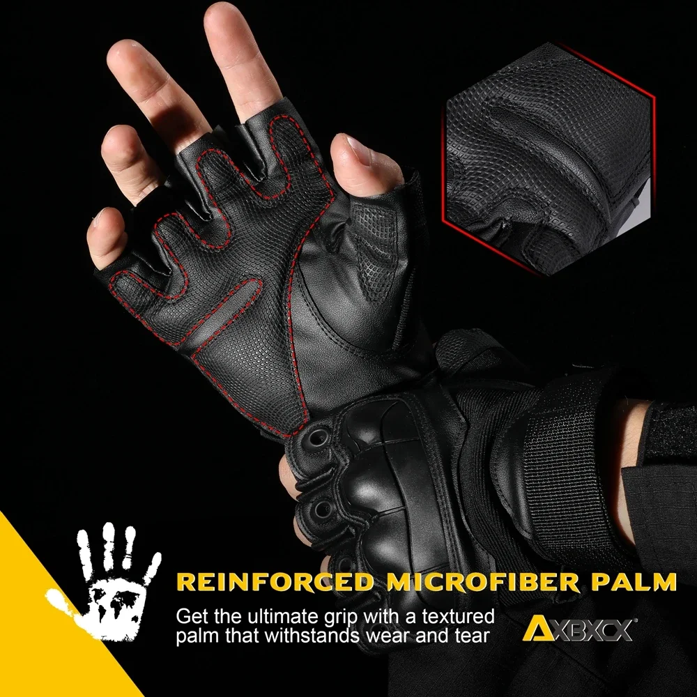 Guantes tácticos de medio dedo para hombre y mujer, de cuero PU, antideslizantes, sin dedos, para caza, Paintball, trabajo al aire libre - imagen 3