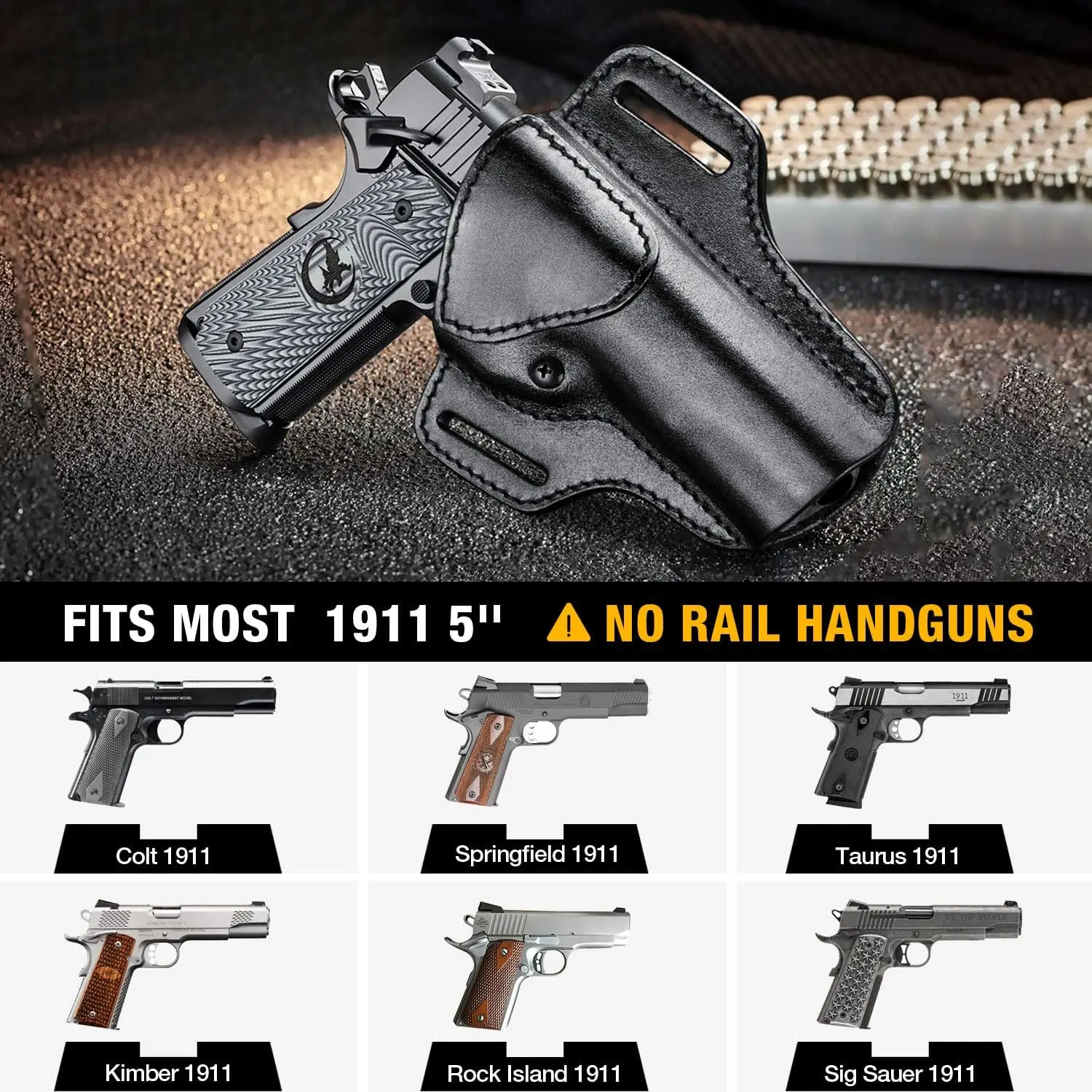Se adapta a todos los 1911, con pistola sin riel de barril de 5", funda de cuero, funda OWB hecha a mano de cuero de primera calidad, mano derecha de transporte ocultada - imagen 3
