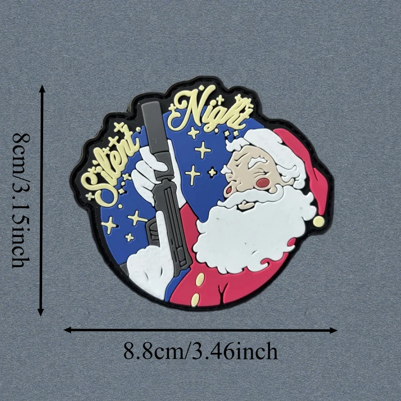 Parche de PVC con pistola de Santa "Silent Night", chaleco táctico, sombreros con gancho y bucle, insignia de moral, pegatinas para mochila, parches para brazalete para ropa - imagen 3