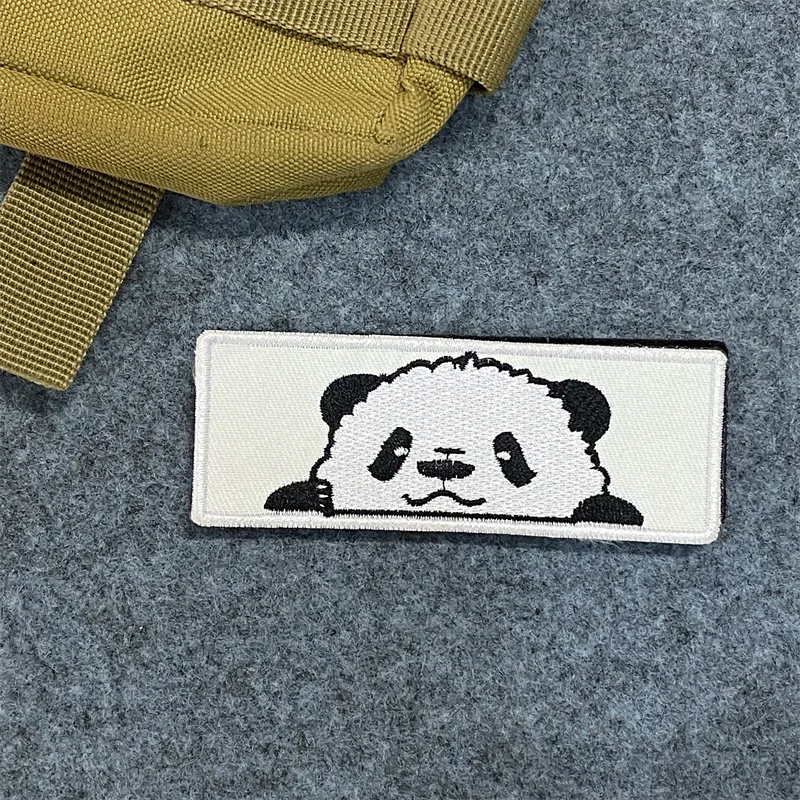 Parche bordado de Panda lindo, insignia de moral de dibujos animados, gancho y lazo, brazalete, mochila, ropa, accesorio decorativo, pegatinas - imagen 3
