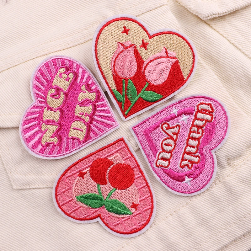 Parches bordados bonitos de corazón rosa para sombreros/camiseta/jeans niñas niños parches para planchar para ropa Coraje amor parche Fusible DIY - imagen 4