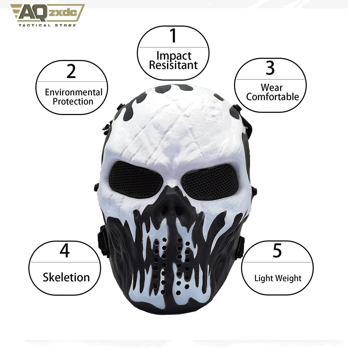 AQzxdc Máscara Airsoft, Máscara Cara Completa de Calavera para Halloween Airsoft CS Juego Cosplay y Mascarada - imagen 4
