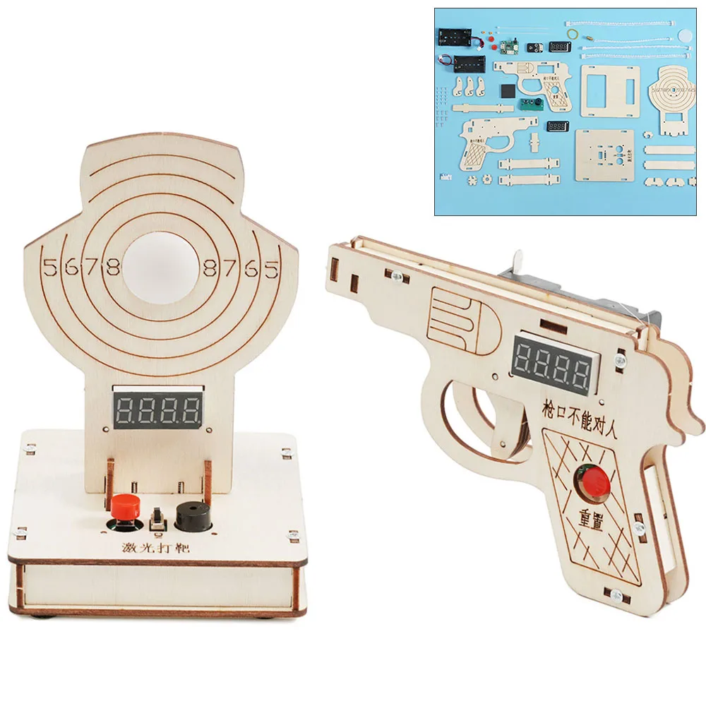 Kit de objetivo láser DIY, modelo de práctica de puntería de madera, sistema de pistola de tiro STEM, dispositivo de rompecabezas, juguetes ensamblados para regalo de niños