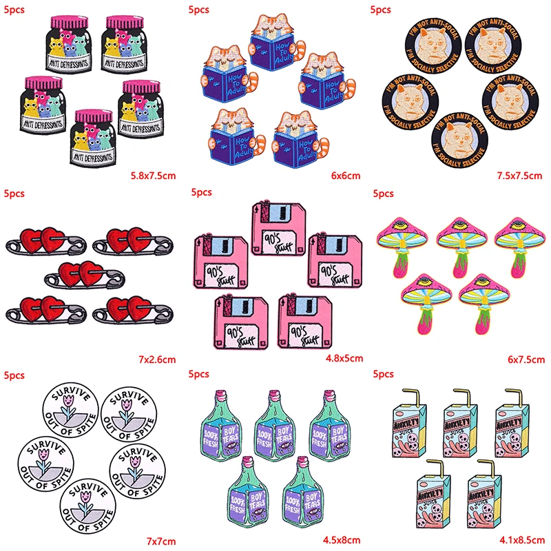 5 unids/lote parches bordados de animales de dibujos animados para ropa parches termoadhesivos en ropa letras parche de flores parches para planchar