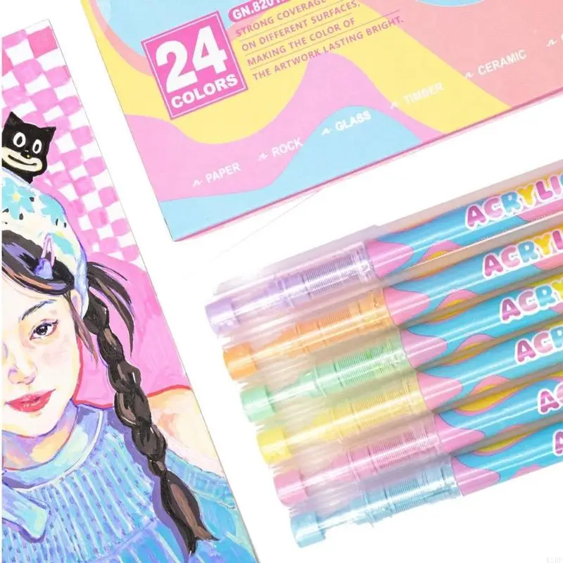 12 color Líquido pintura acrílica Marcador pintura acrílico Pincel Pincel para hacer dibujo para hacer álbumes recortes