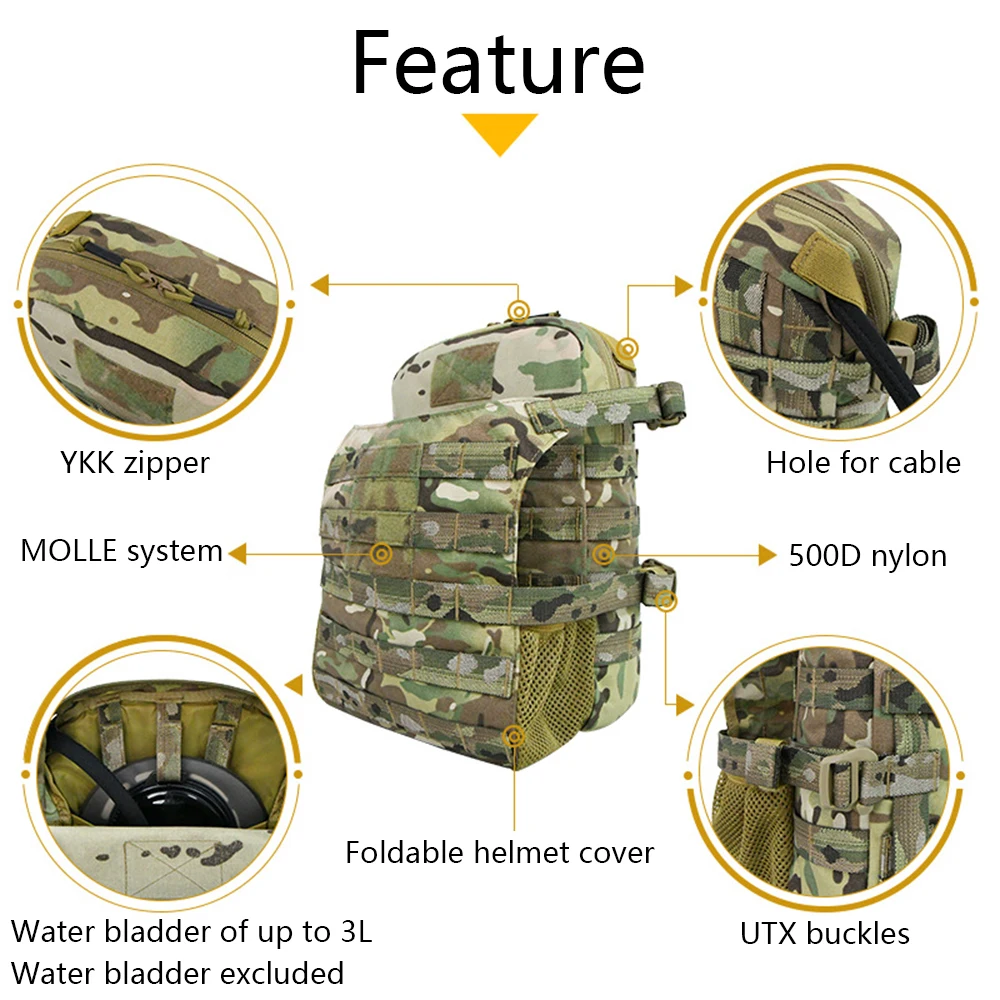 Paquete de hidratación Modular táctica, paquete de vejiga de agua MOLLE, cubierta de casco plegable, accesorios de caza Airsoft para Paintball y ciclismo - imagen 5