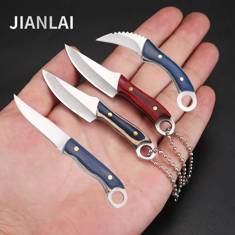 Llavero bolsillo cuchillo recto anillo madera colorida