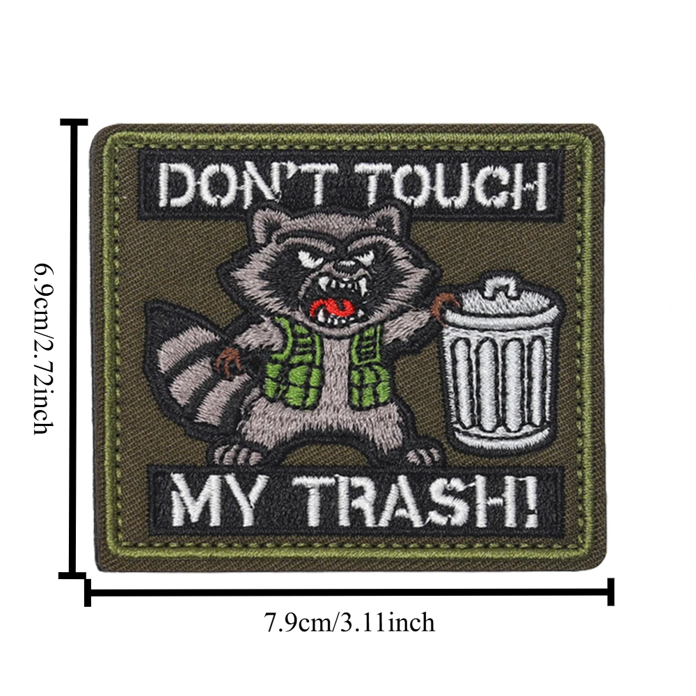 No tocar mi parche táctico de moral de basura, parche bordado con gancho y bucle de mapache divertido, insignia militar, brazalete, pegatinas para mochila - imagen 2