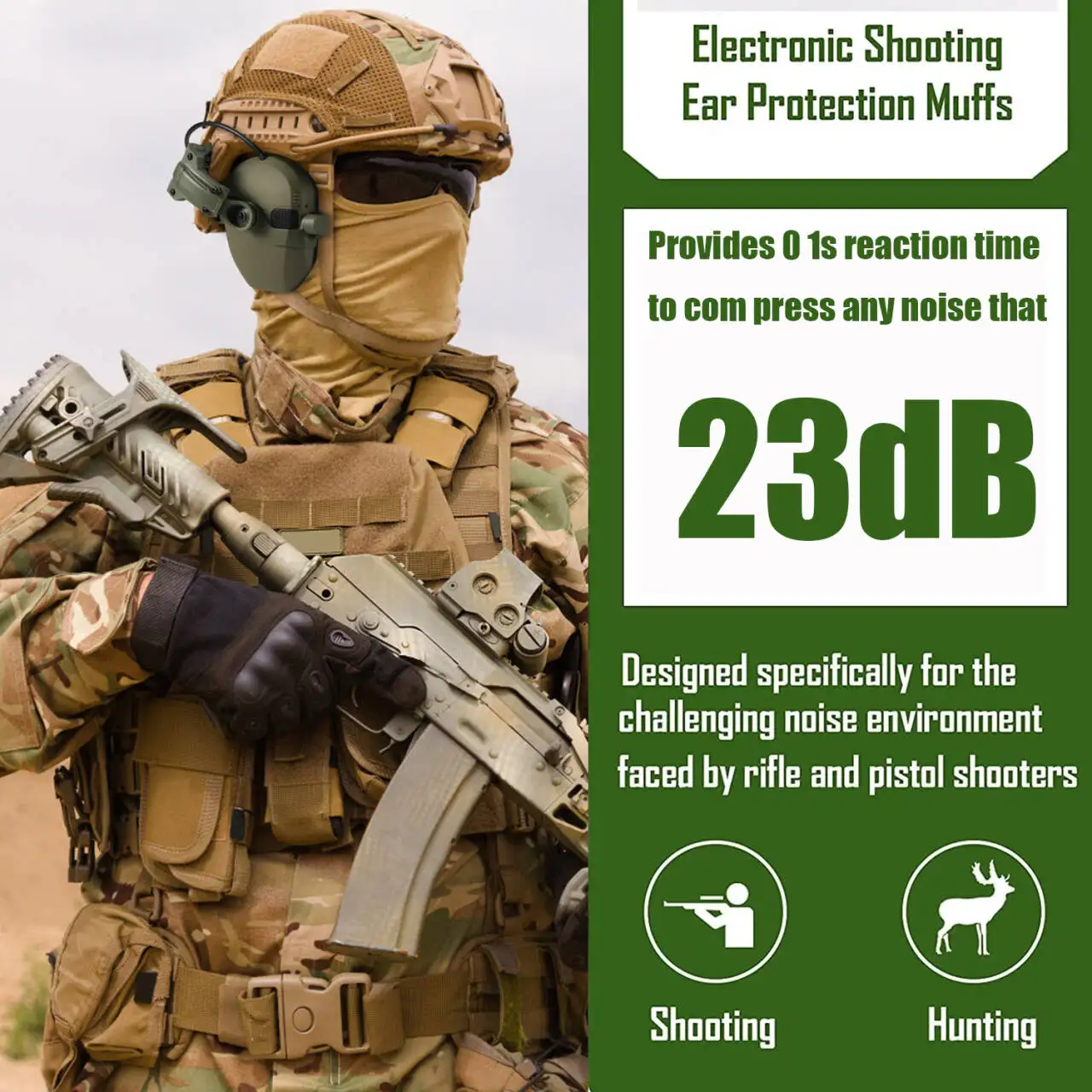 Orejeras activas montadas en casco electrónico para protección auditiva táctica Airsoft tiro reducción de ruido auriculares de caza - imagen 5