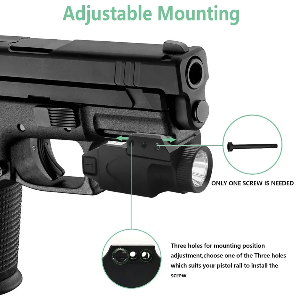 Luz de pistola de 500 lúmenes, mira láser combinada, linterna de pistola de carga magnética con mira láser roja y verde para riel 1913 o GL - imagen 2