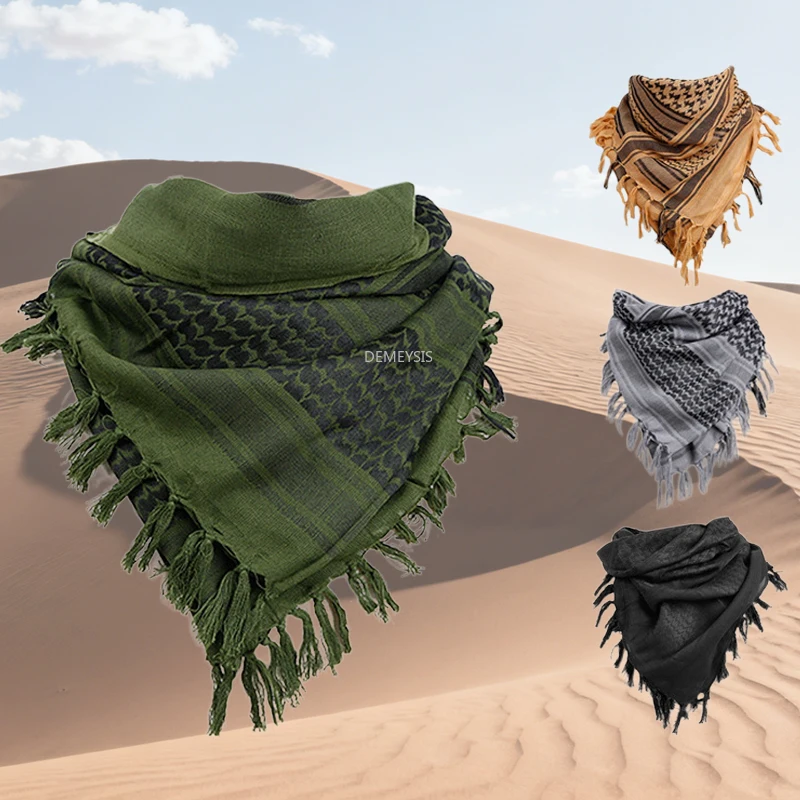 Bufanda táctica para el desierto, bufandas cuadradas árabes del desierto a prueba de viento con borla, protección para la cabeza, cuello, protección facial, senderismo, caza, máscara - imagen 3