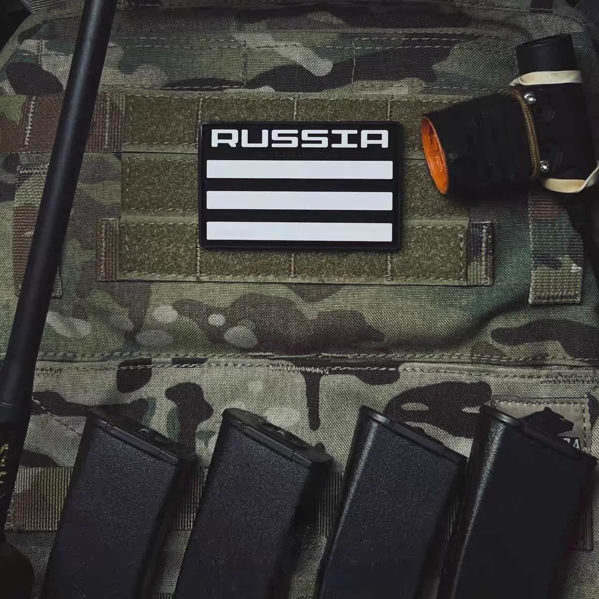 Brazalete de mochila táctica con parche de PVC de Rusia
