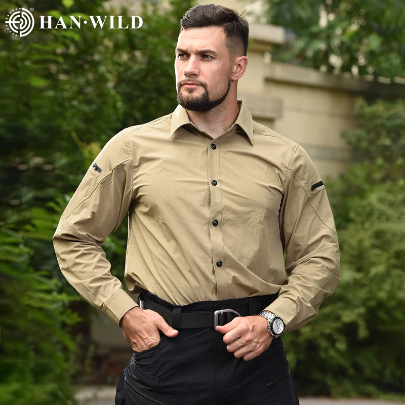 HAN WILD Camisa informal para hombre, camisas de verano de secado rápido, camisas ligeras y transpirables, camisas de manga larga para trabajo al aire libre, camisas de carga para acampar - imagen 4