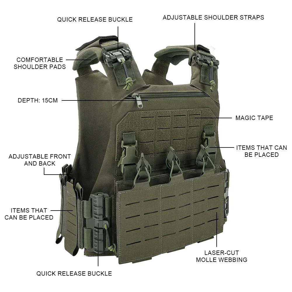 Tactical VCU Vest Lightweight Laser Cut Plate Quick Release Buckle Gear Hunting Plate Carrier With 556 762 Magazine Pouch - imagen 2