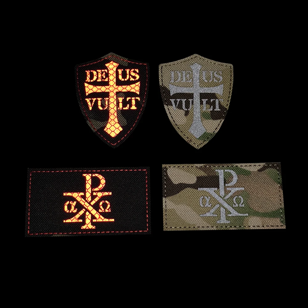 Reflectante bordado TEMPLI SIGNUM MILITI Caballeros Templarios emblema táctico Chevron parches pegatina tira insignias para ropa - imagen 3