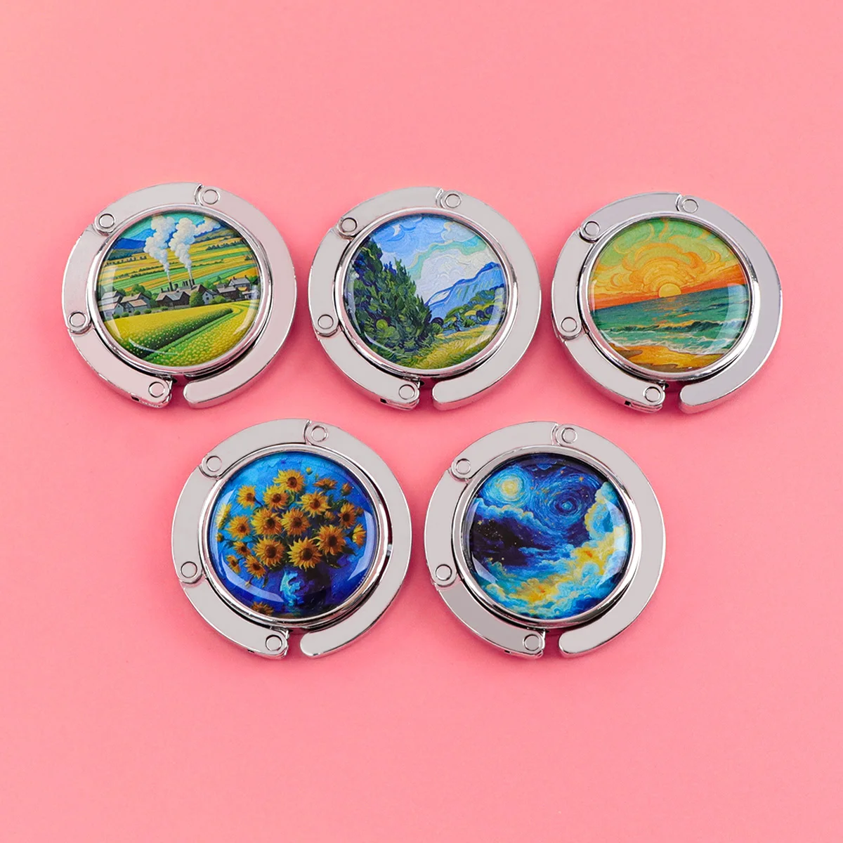 Ganchos para bolsos de cielo estrellado, soportes plegables de Metal para bolsas de mesa, perchas portátiles para monedero, accesorios de piezas de moda, ganchos antideslizantes - imagen 4