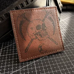 Parche táctico calavera hoz - velcro, cuero PU, para mochila