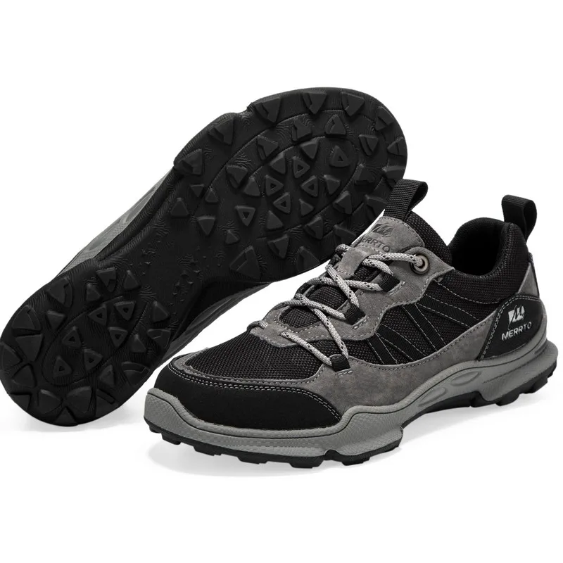 MERRTO-zapatos de senderismo de cuero de vaca para hombre, zapatillas transpirables para senderismo, trotar, gimnasio, deportes al aire libre, entrenadores de malla, zapatillas informales - imagen 5