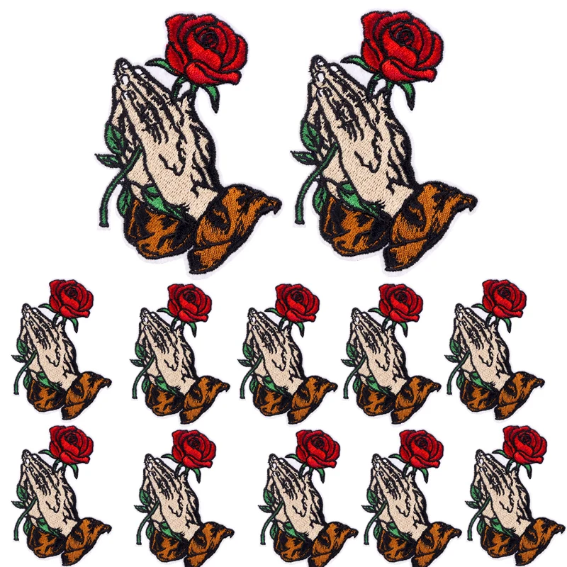 Prajna-Parche de calavera rosa para ropa, en la ropa para planchar parches bordados, parches de calavera de dedo DIY, pegatina de parche, 10 piezas - imagen 2