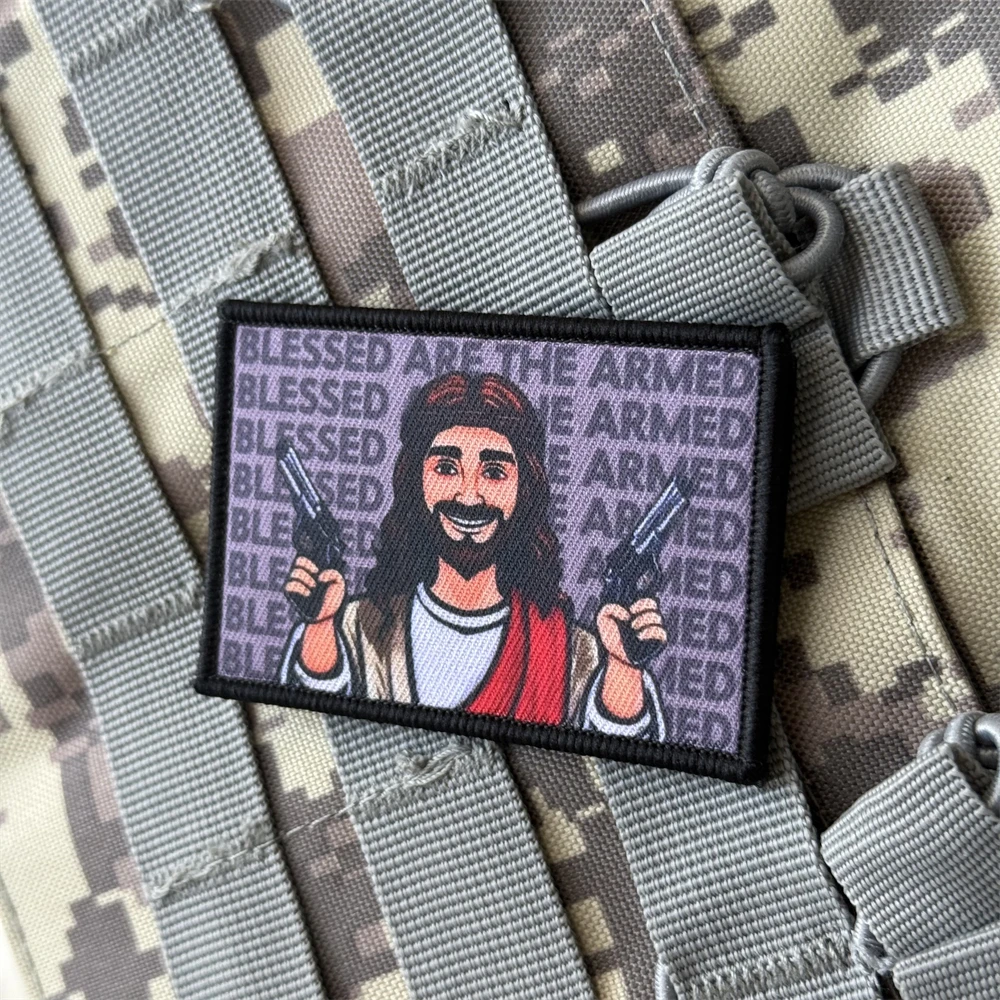 Parche de Jesús con armas, insignia de moral táctica, parche impreso con gancho y bucle, brazalete para mochila, parches militares del ejército para ropa - imagen 4