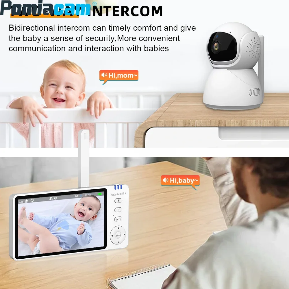 ABM570 Monitor de bebé 5 pulgadas 720P visión nocturna inalámbrica Monitor de bebé música intercomunicador bidireccional distancia de visión de seguridad infantil 150M - imagen 3