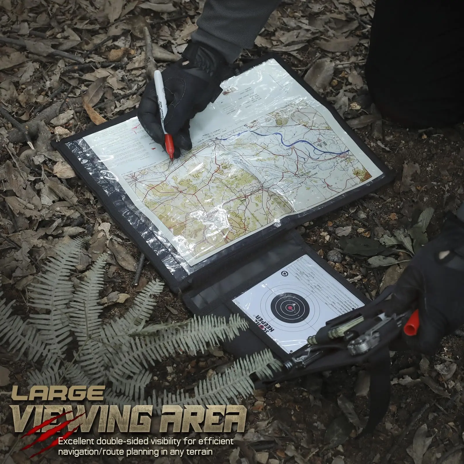 Bolsa táctica para mapas de TPU resistente al agua Estuche para mapas multifuncional Para senderismo Área de visualización transparente de 13" x 10" Bolsa de almacenamiento de mapas plegable - imagen 5