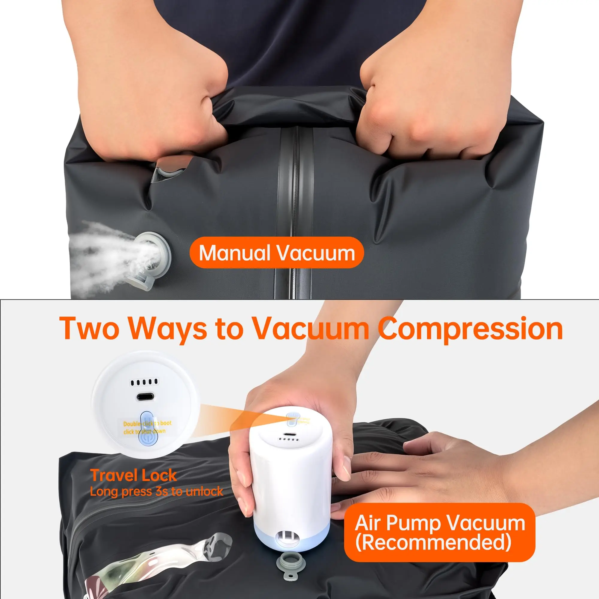 Bolsa de vacío de TPU para equipaje con bomba, bolsas reutilizables de nailon laminado 72D para ahorrar espacio, viaje con cremallera impermeable IP67 y bomba USB - imagen 5