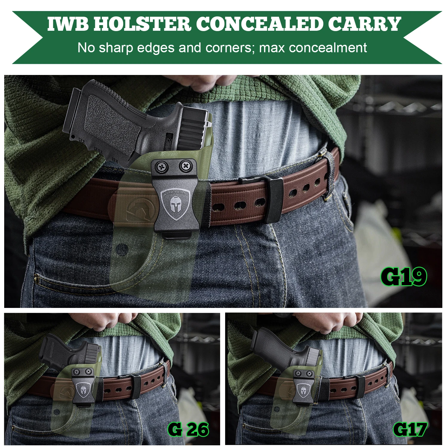 Pistoleras IWB Kydex Geen aptas para Glock 19, 19x23, 32, 45(Gen 5, 4, 3), pistolera táctica interior, funda de transporte, bolsas para pistola de mano derecha - imagen 5