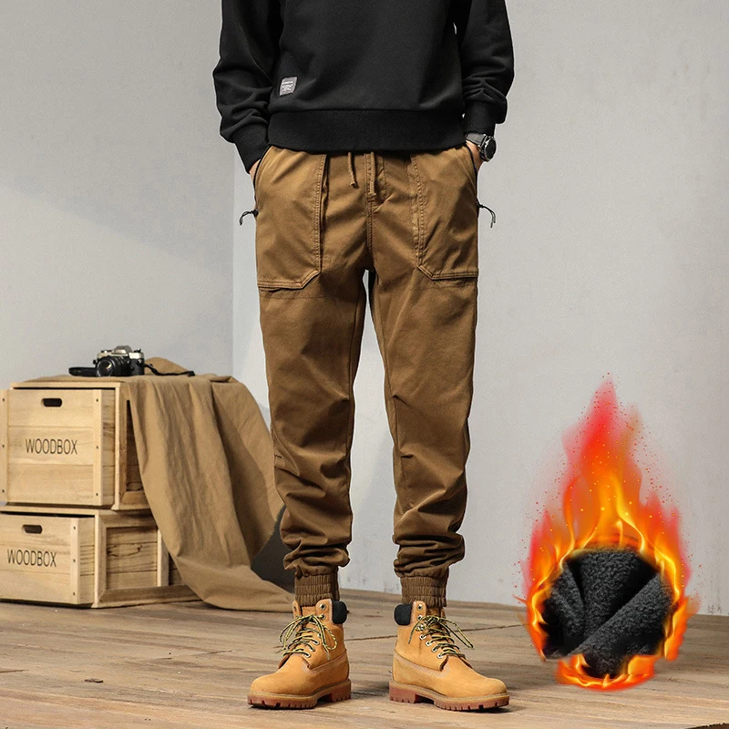 Pantalones Cargo de lana para hombre, pantalones tácticos con múltiples bolsillos, gruesos, ropa de calle militar, elástica, para invierno - imagen 4