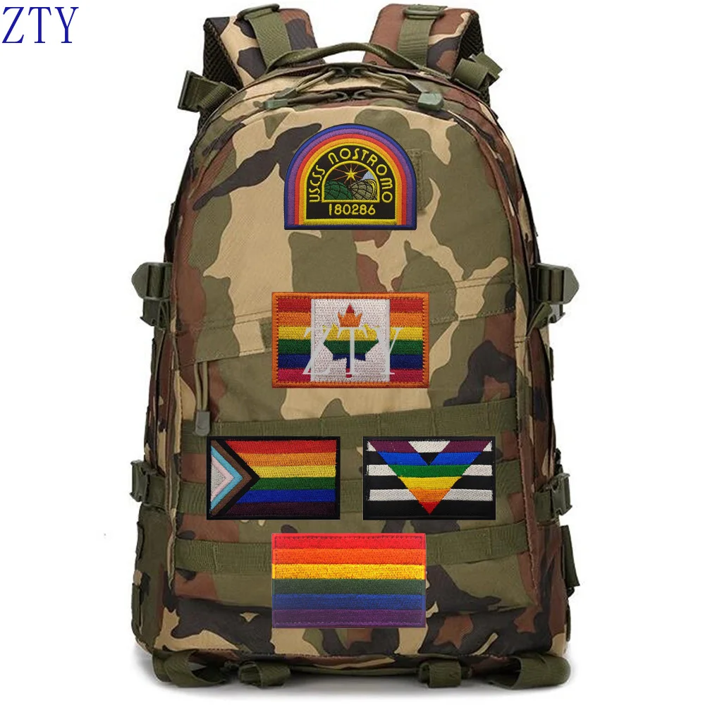 Bolsa de Venta caliente con palo de tela bordado, brazalete con tira para el pecho, brazalete con bandera de siete colores con gancho y bucle, parches de pasta para mochila - imagen 4