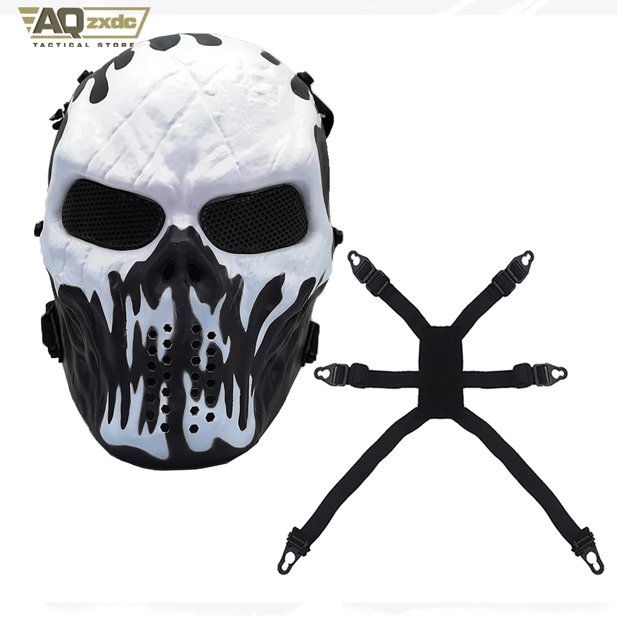 AQzxdc Máscara Airsoft, Máscara Cara Completa de Calavera para Halloween Airsoft CS Juego Cosplay y Mascarada - imagen 5