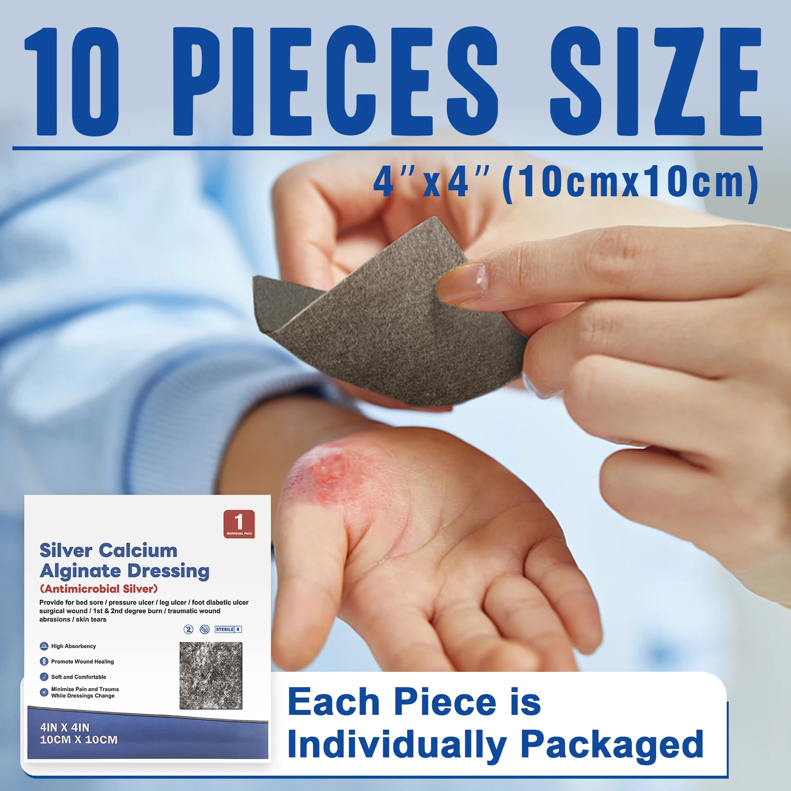 Gasa de vendaje suave y absorbente para el cuidado de heridas, vendaje de heridas de alginato Ag de calcio de plata, 5/10 piezas, 2 "/3"/4" - imagen 4