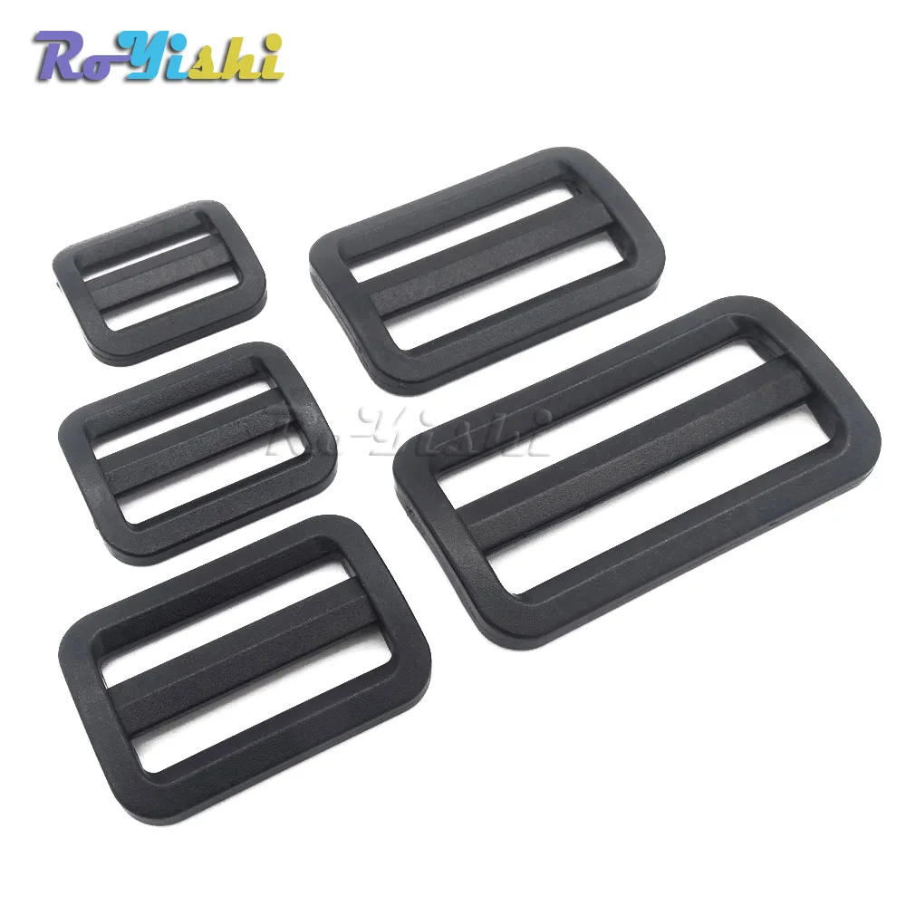 100 unids/pack plástico negro curva tri-deslizador hebilla ajustable para correas de bolsas - imagen 2