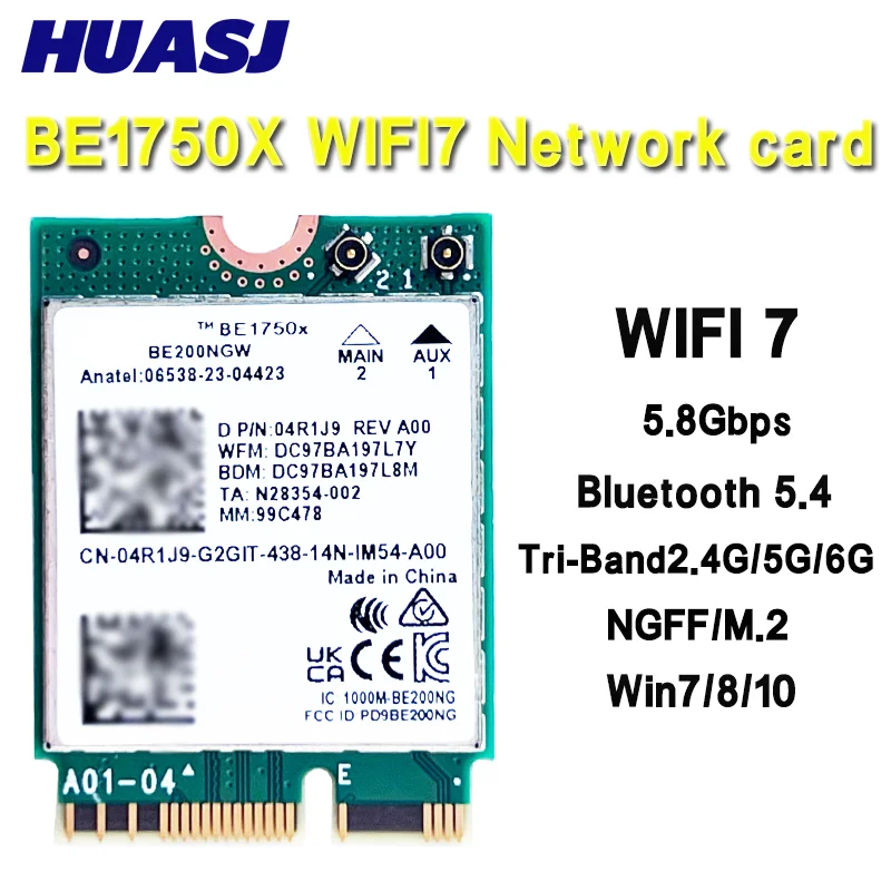 BE1750x última tarjeta Wi-Fi Wi-Fi 7 triple banda 2,4/5/6 GHz 5,8 Gbps BT5.4 compatible con M.2 PCIe 802.11BE BE200NG Gigabit 5G