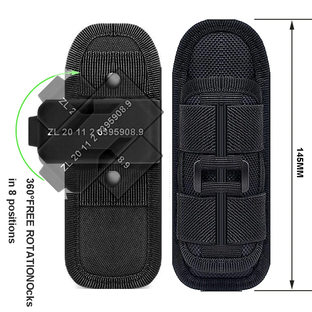 Funda para linterna, funda para linterna LED de nailon elástico para cinturón de servicio, estuche protector con clip giratorio de 360 grados - imagen 5