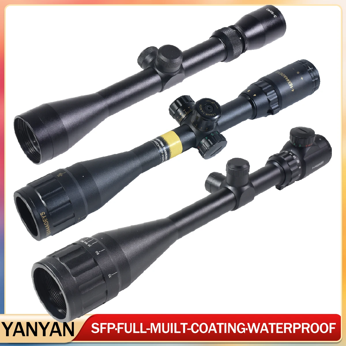 Táctico 3-9X40 4-16X44 6-24X50 mira óptica caza tiro RifleScope verde rojo iluminado Airsoft/mira de Rifle