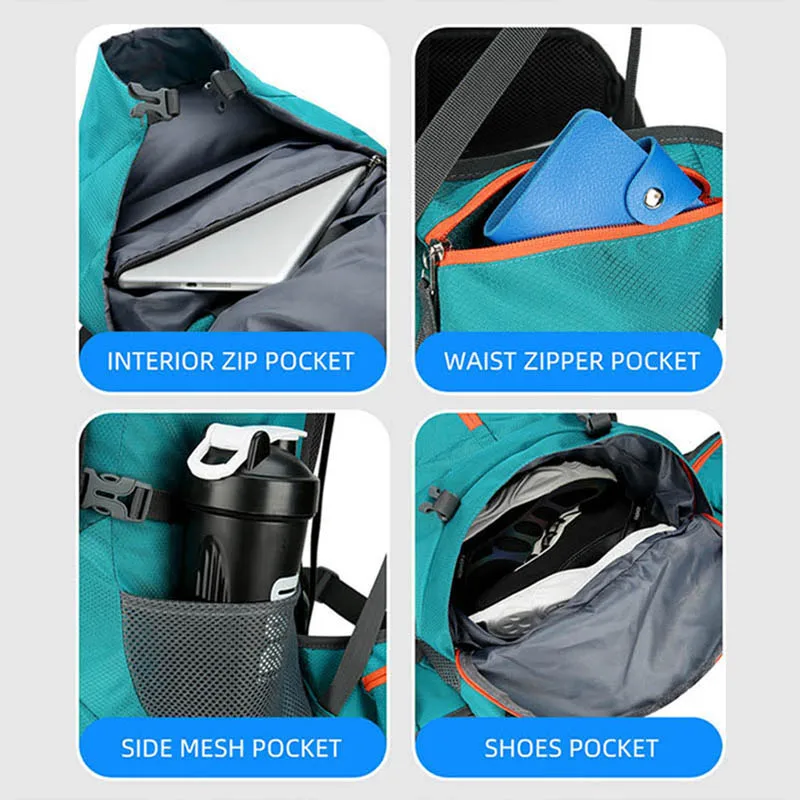 Mochila de Camping de gran capacidad para hombre, bolsa de viaje para deportes al aire libre, senderismo, montañismo, bolso de hombro con cubierta de lluvia, 60L - imagen 5