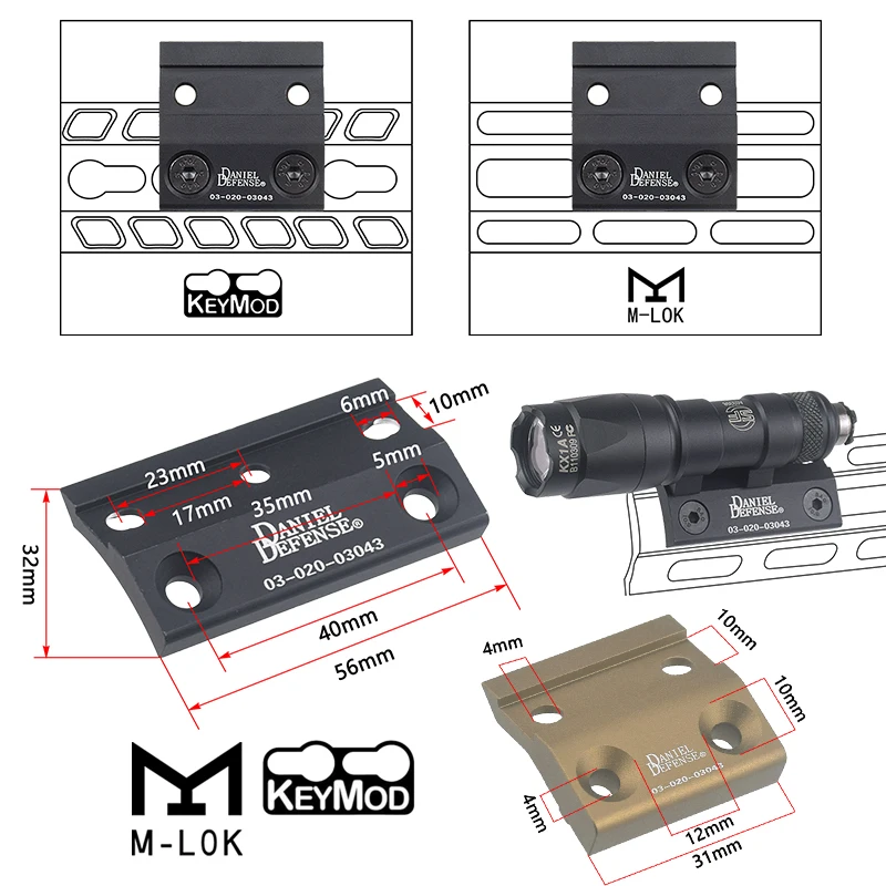 LAMBUL Scout Light Metal Offset montaje lateral Keymod M-LOK Rail para SF M300 M600 linterna Base montajes accesorios de caza