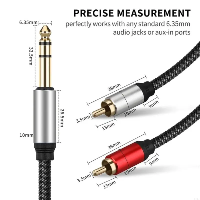 Gold Plateds 6.35 mm TRS estéreo macho a 2RCA macho sonido y cable divisor k1kf