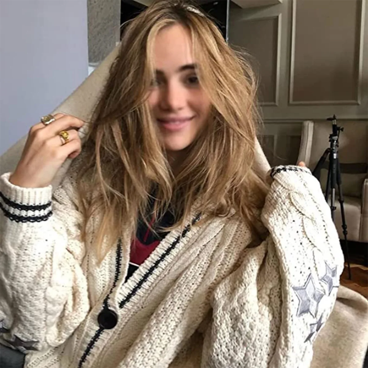 Cárdigans con bordado de estrellas para mujer, suéter informal de manga larga con botonadura única, abrigo Vintage, prendas de punto sueltas con cuello en V - imagen 2