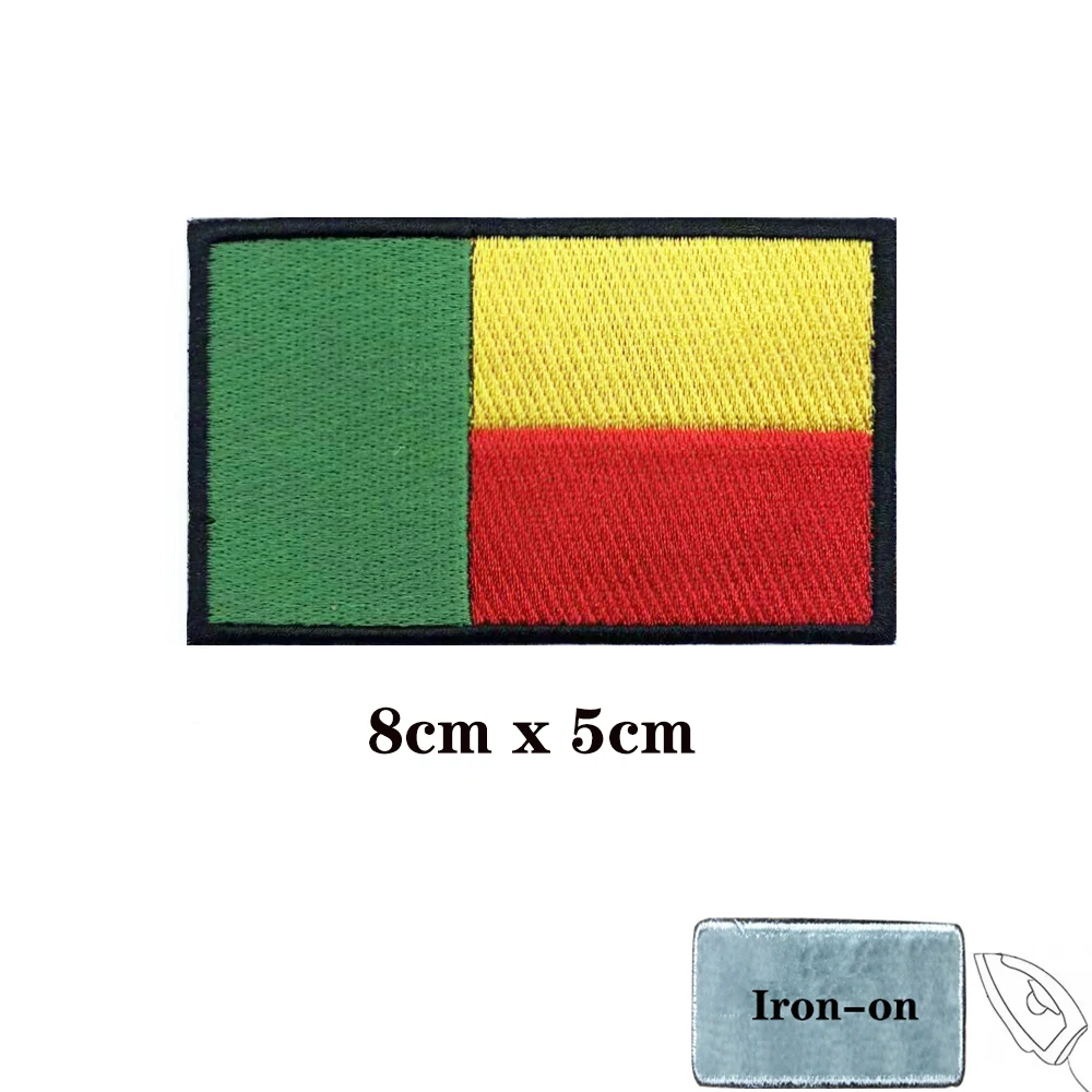 Parches de bandera de la República Benin, brazalete, parche bordado, gancho y bucle, insignia bordada con hierro, raya militar - imagen 2