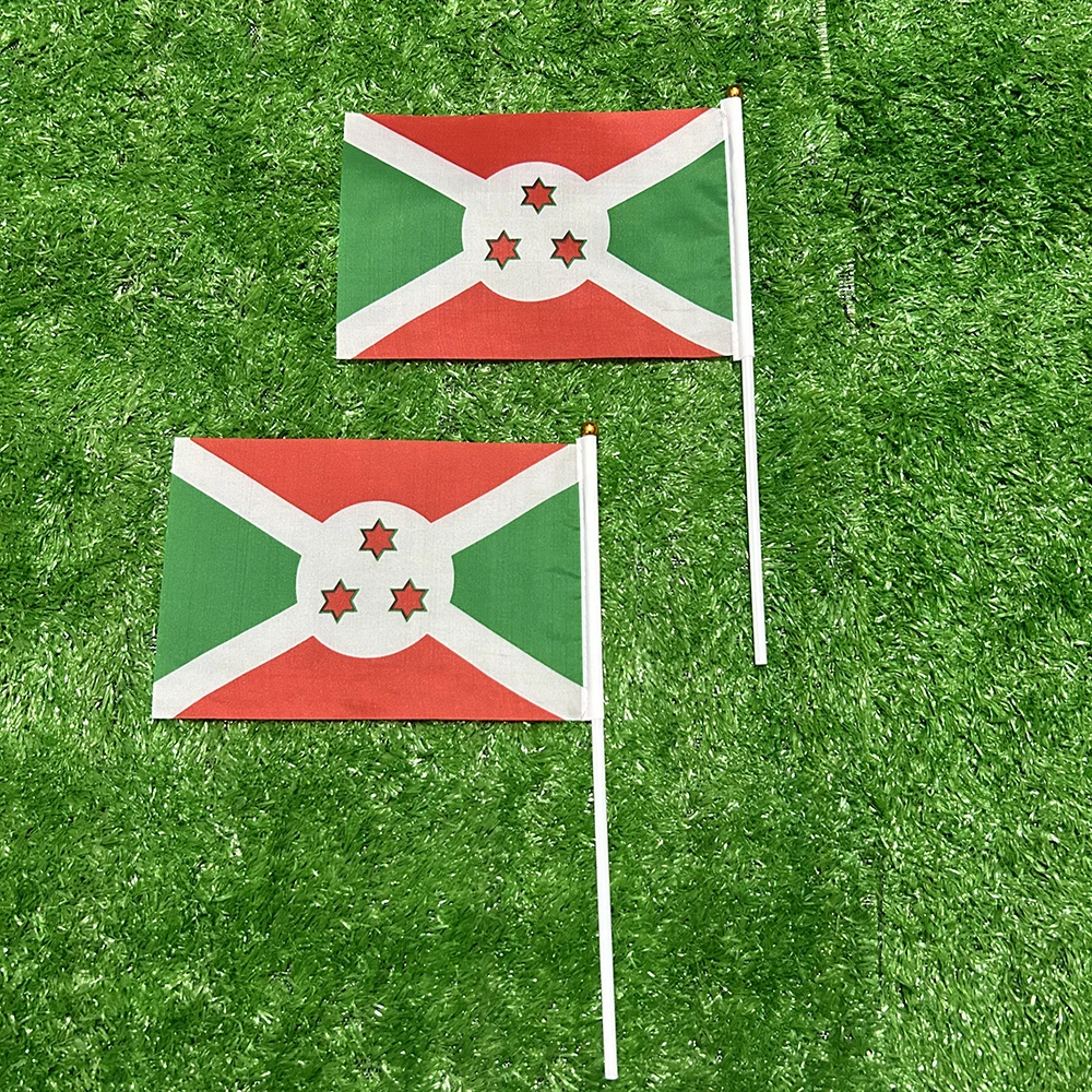 Bandera de la cielo, bandera de mano de Burundi, 10/20/50/100 Uds., 21x14cm, banderas ondeantes de mano de Burundi con poste de plástico para actividades deportivas, decoración del hogar - imagen 3