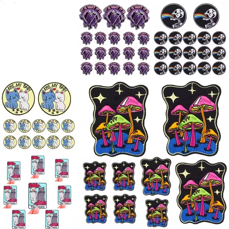 Parche de Animal de dibujos animados para ropa, bordado de fantasma/calavera de terror, parches para planchar, pegatinas bordadas de costura Punk, 10 unids/lote - imagen 3