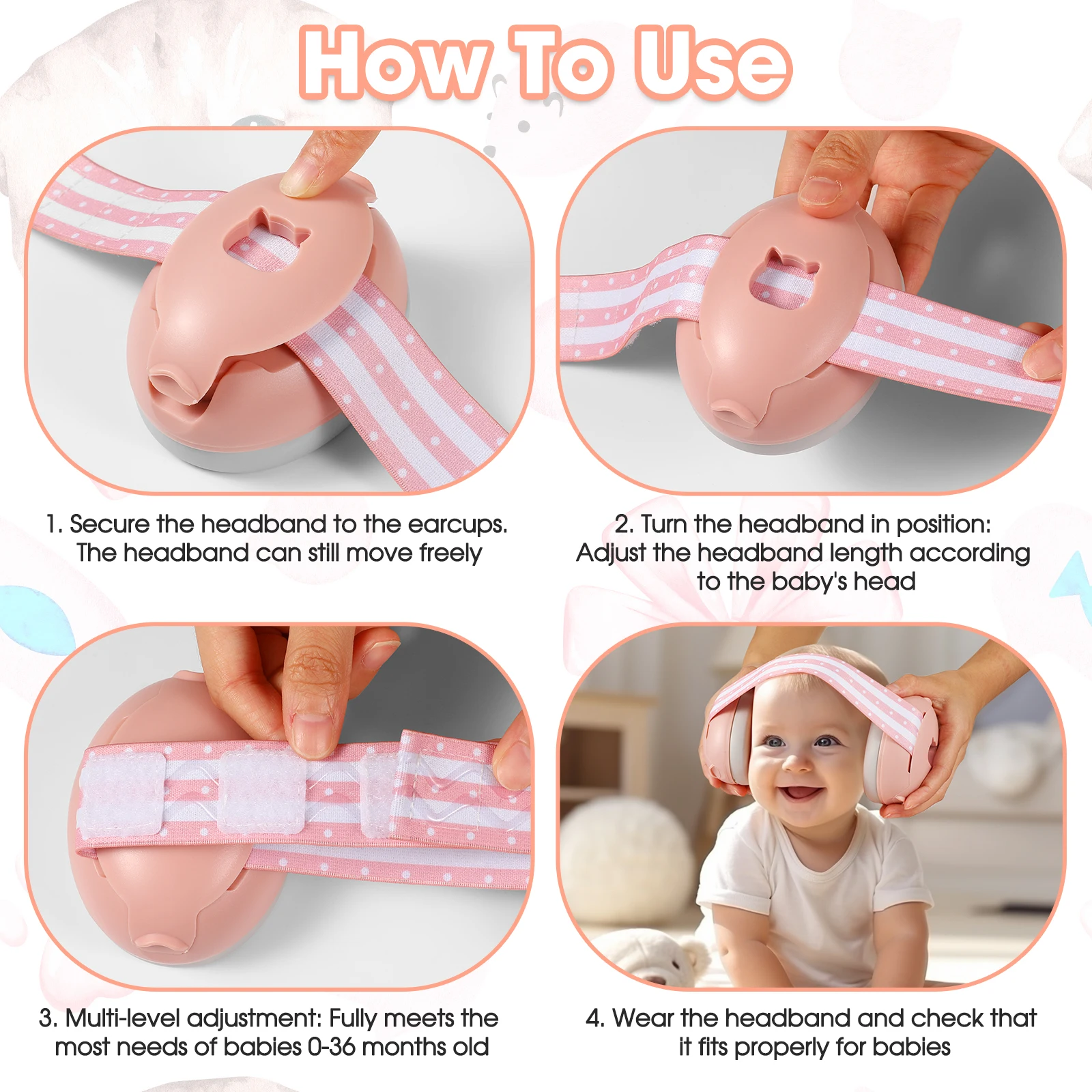 YHKEMA-auriculares con cancelación de ruido para bebés, orejeras con protección para los oídos para bebés con diadema elástica para viajes, accesorios para bebés - imagen 3